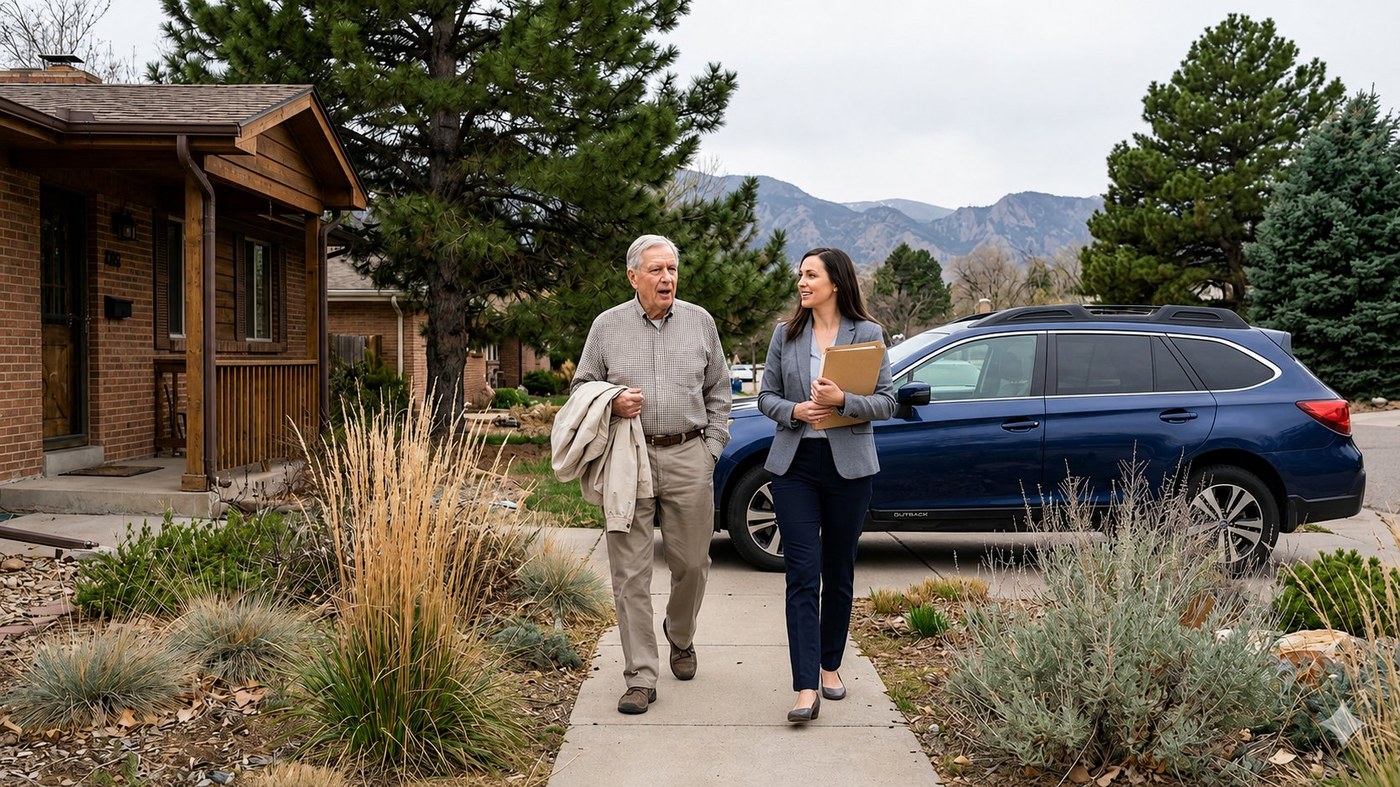A Hemma coordinator walking alongside a client near his Colorado home.